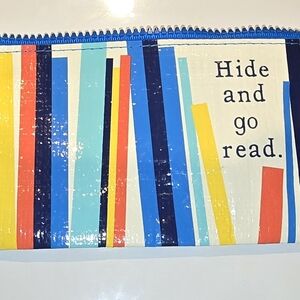 Colorful Striped Pencil Pouch "Hide And Go READ" Blue Q